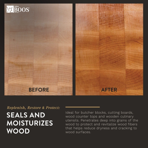 John Boos – Ensemble d’entretien de planche à découper en bois, 32 oz liq., huile mystère et applicateur