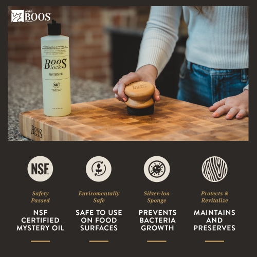 John Boos – Ensemble d’entretien de planche à découper en bois, 32 oz liq., huile mystère et applicateur