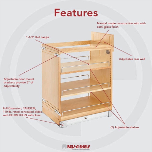 Rev-A-Shelf 14.75" Pull Out Kitchen Cabinet Organizer Soft-Close, 448-BCSC-14C