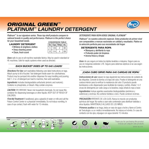 Ultra Fresh 6X Platinum 5 Gal Laundry Detergent, Up to 640 Loads, Original Green