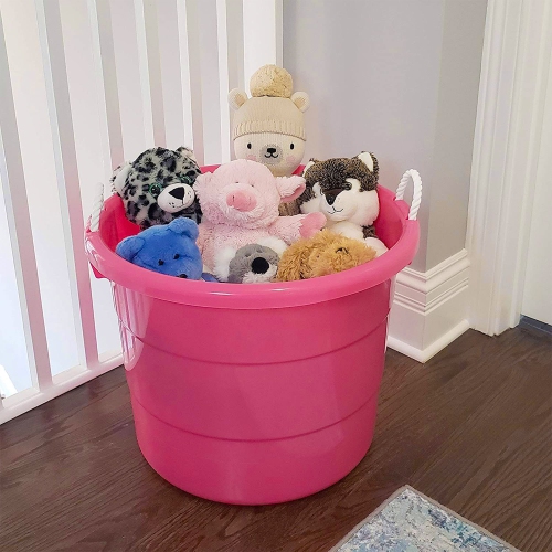 Homz Plastic 18 Gallon Utility Bucket Tub Container with Handles, Pink