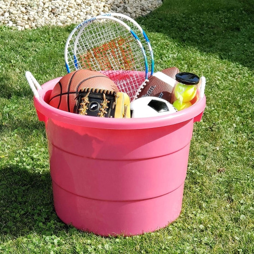 Homz Plastic 18 Gallon Utility Bucket Tub Container with Handles, Pink