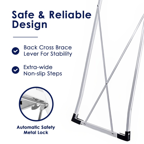 Delxo Alloy Steel Folding 4 Step Stool Portable Ladder with Hand Grip, White