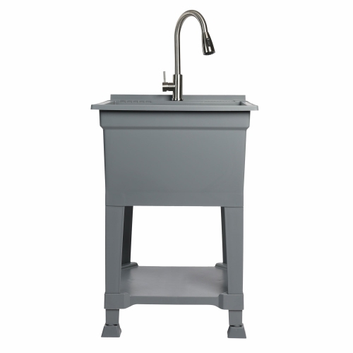 UTILITYSINKS Plastic 24" Freestanding Compact Workshop Utility Tub Sink, Grey