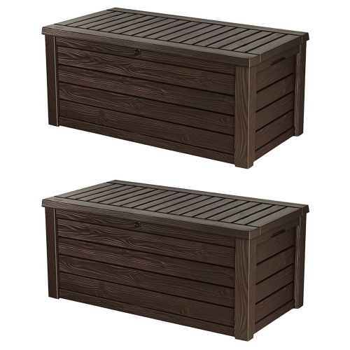 KETER  Westwood Outdoor 150 Gal Deck Storage Box for Yard Tools (2 Pack) In Brown