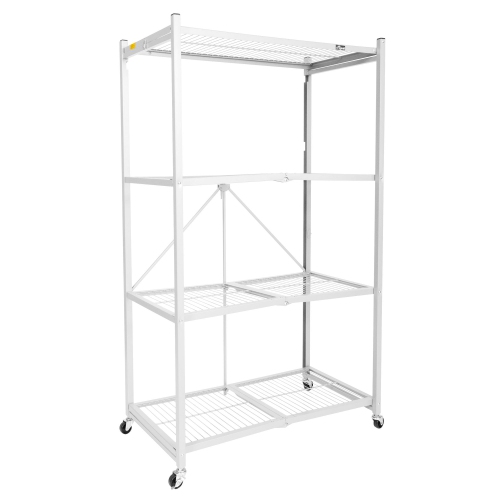 ORIGAMI  Wheeled 4-Shelf Folding Steel Wire Shelving (21" X 36" X 60") In White