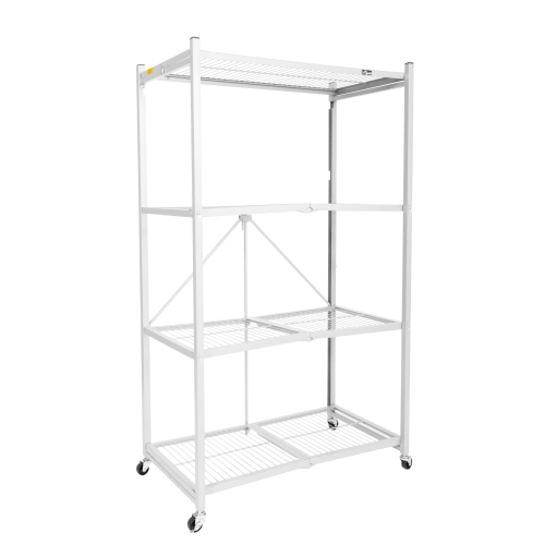 Origami Wheeled 4-Shelf Folding Steel Wire Shelving, White