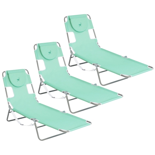 Ostrich Chaise Lounge Folding Sunbathing Recliner Beach Chair, Teal