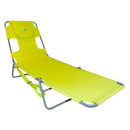 Ostrich Chaise Lounge Foldable Sunbathing Beach Lawn Chair, Neon Green