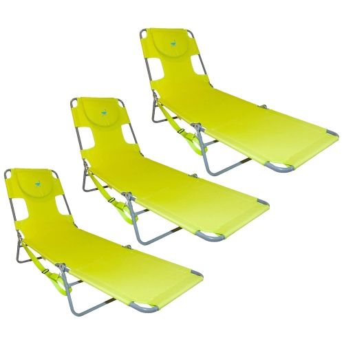 Ostrich Chaise Lounge Foldable Sunbathing Beach Lawn Chair, Neon Green