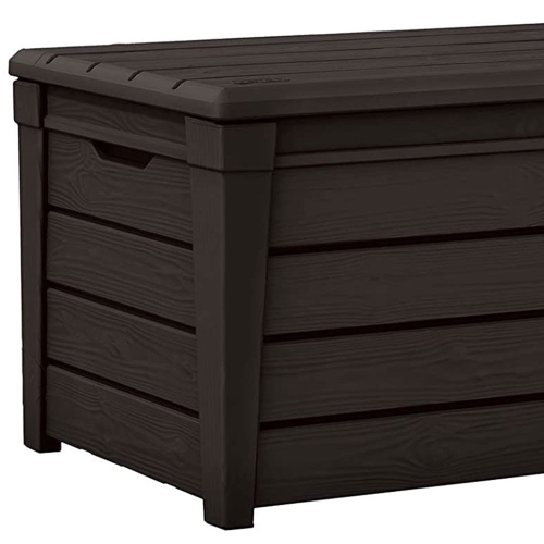 Keter Brightwood Weatherproof Resin Patio Deck Storage Box Bench, Brown