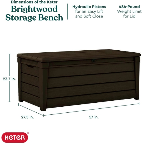 Keter Brightwood Weatherproof Resin Patio Deck Storage Box Bench, Brown