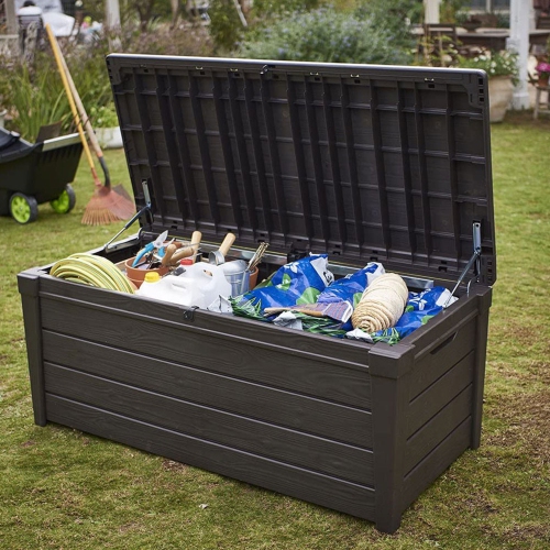 Keter Brightwood Weatherproof Resin Patio Deck Storage Box Bench, Brown