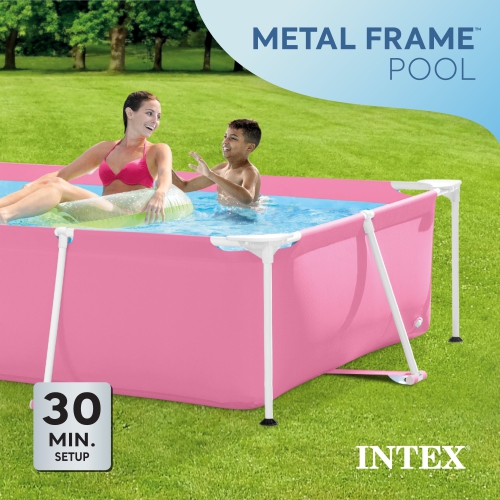 INTEX  86" X 23" Outdoor Rectangular Frame Above Ground Swimming Pool, Pink