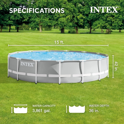 Piscine hors-terre avec filtre Intex 26723EH 15 pi x 42 po avec cadre à prisme