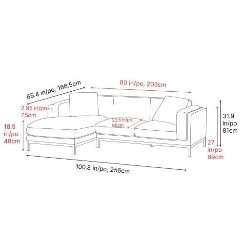 Valencia Bergen Fabric Sectional Sofa with Left Hand Facing Chaise, Beige Color
