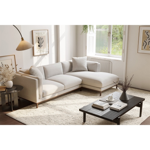 Valencia Bergen Fabric Sectional Sofa with Right Hand Facing Chaise, Beige Color