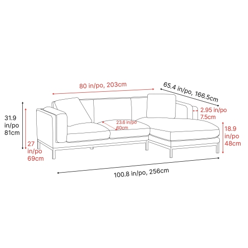 Valencia Bergen Fabric Sectional Sofa with Right Hand Facing Chaise, Beige Color