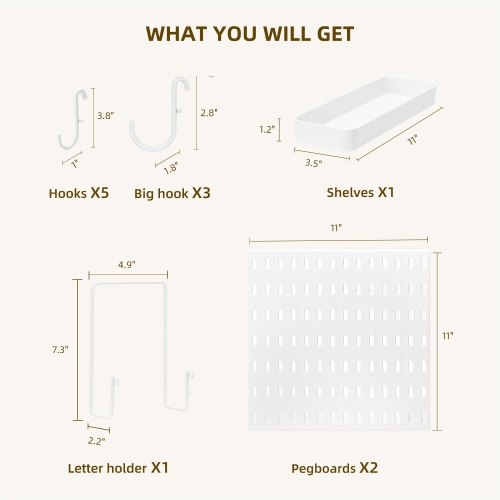 VUSIGN Pegboard Combination Wall Organizer Kit, 2 Pieces Pegboards and 10 Accessories Modular Hanging, Wall Mount Display Peg board Panel Kits for