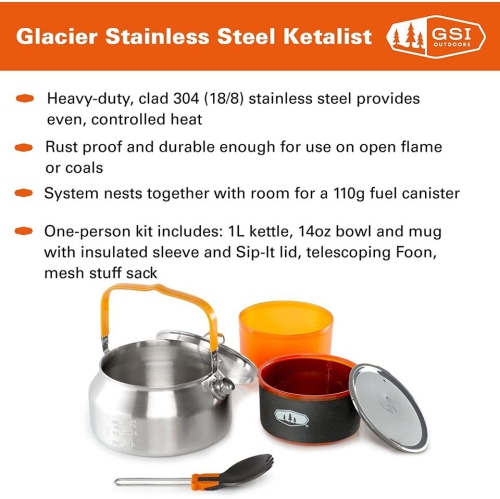 GSI Outdoors | Glacier Stainless Ketalist Camping Cookset Teapots Kettle Outdoor