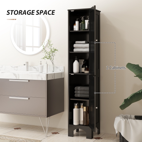 HOMCOM Tall Bathroom Storage Cabinet, Slim Bathroom Cabinet with Storage Shelves, Narrow Floor Cabinet with Doors for Kitchen, Laundry, Living Room,