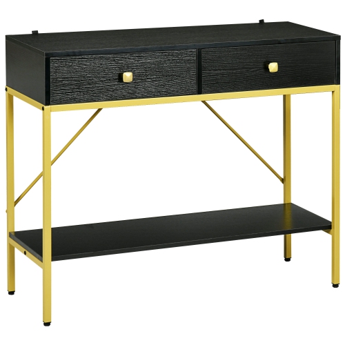 HOMCOM – Table console moderne de 39,4 po avec tiroirs, table d’entrée à 2 niveaux avec tablette et cadre en acier pour couloir, salon, noir