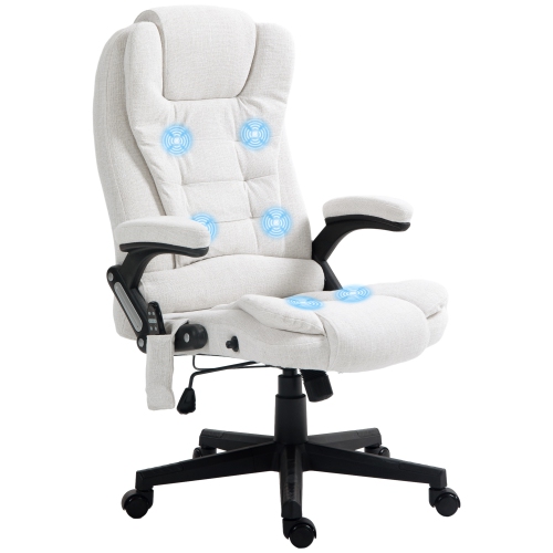 Vinsetto 6 Point Vibrating Massage Home Office Chair High Back Executive Chair with Reclining Back, Swivel Wheels, White