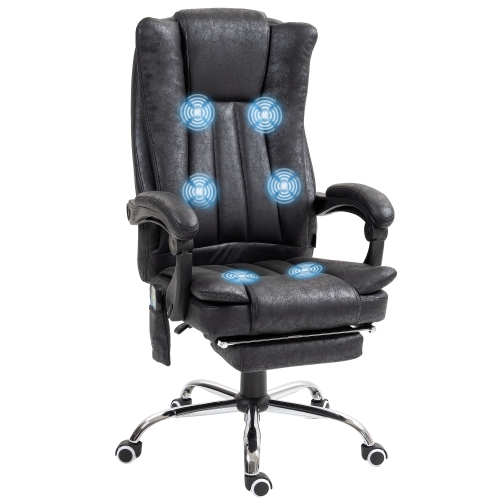 Fauteuil de bureau Vinsetto avec massage par vibration, fauteuil d’ordinateur inclinable en microfibre avec repose-pieds, hauteur réglable, roulettes