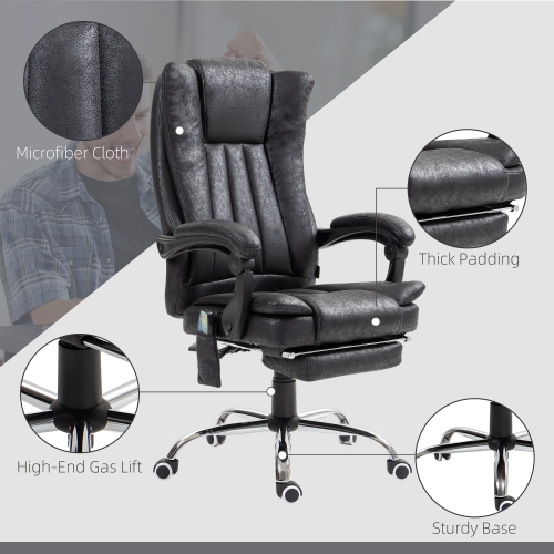 Vinsetto Executive Office Chair with Vibration Massage, Microfiber Reclining Computer Chair with Footrest, Adjustable Height, Timer, Swivel Wheels,