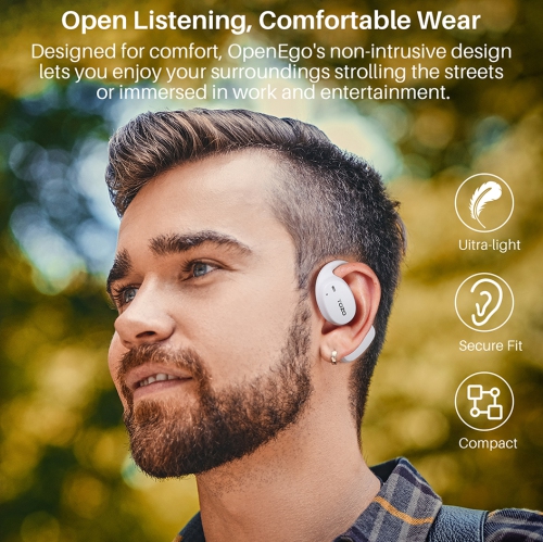&nbsp;Écouteurs bouton sans fil autonomes Bluetooth ouverts OpenEgo de TOZO, affichage numérique,deux microphones, appel clair pour la course, blanc
