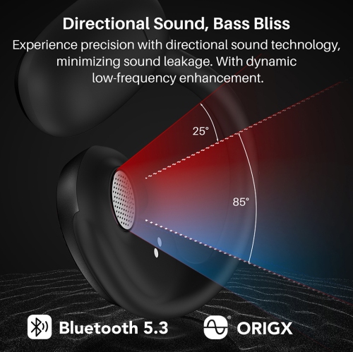 &nbsp;Écouteurs bouton sans fil autonomes Bluetooth ouverts OpenEgo de TOZO, affichage numérique,deux microphones, appel clair pour la course - Noir