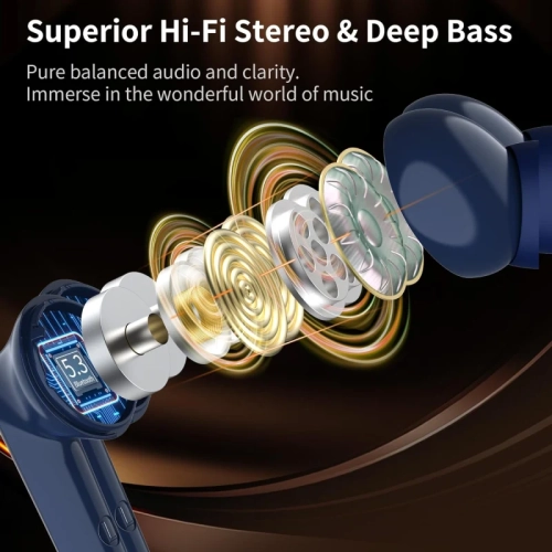 Monster N-Lite 203 AirLinks Wireless Earbuds, Bluetooth 5.3 Headphones with HiFi Stereo, Crystal Clear Calls, 30H Playback, Type-C Charging, Touch