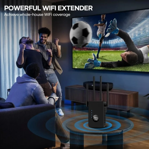 WiFi Booster 1200Mbps, Dual Band WiFi Range Extender for Large Home Office, Supports Multiple Devices (Black)