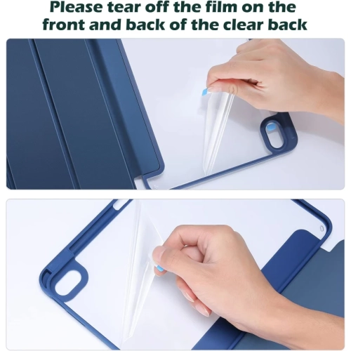 Navy iPad 10th Generation Case with Pencil Holder - Clear Back Cover for 2022 iPad 10.9 inch