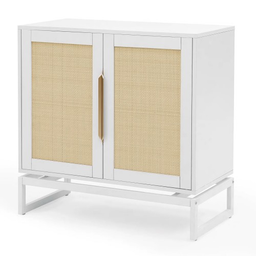 ALL YOU NEED  31.5 Inch Sideboard Buffet Cabinet, Accent Storage Cabinet \w Rattan Doors, Adjustable Shelf, Steel Legs for Home, Dining Room, Living