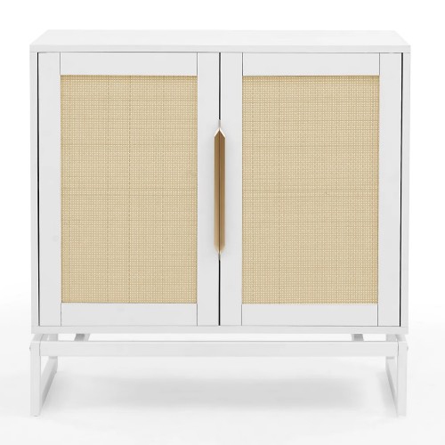 31.5 inch Sideboard Buffet Cabinet, Accent Storage Cabinet with Rattan Doors, Adjustable Shelf, Steel Legs for Home, Dining Room, Living Room