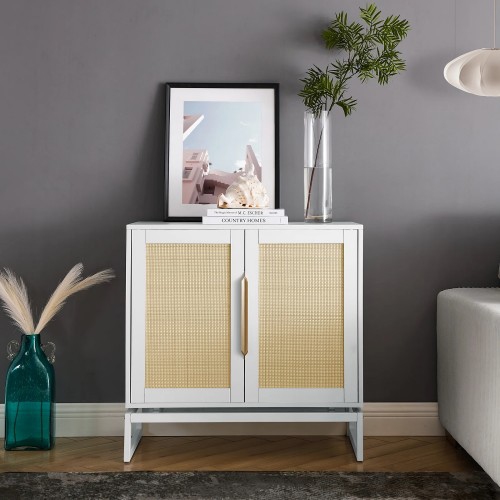 31.5 inch Sideboard Buffet Cabinet, Accent Storage Cabinet with Rattan Doors, Adjustable Shelf, Steel Legs for Home, Dining Room, Living Room