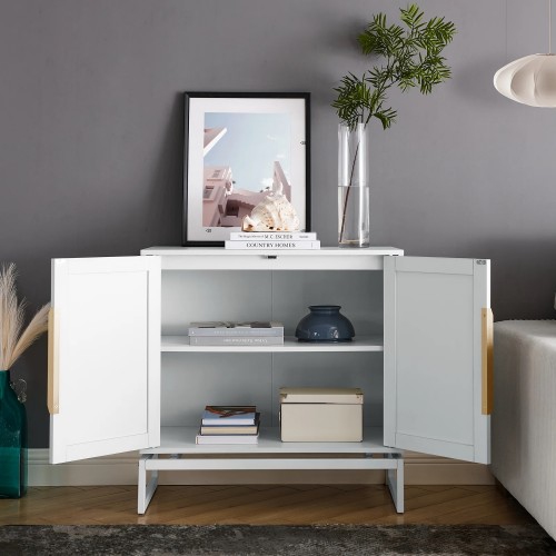 31.5 inch Sideboard Buffet Cabinet, Accent Storage Cabinet with Rattan Doors, Adjustable Shelf, Steel Legs for Home, Dining Room, Living Room