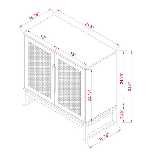 31.5 inch Sideboard Buffet Cabinet, Accent Storage Cabinet with Rattan Doors, Adjustable Shelf, Steel Legs for Home, Dining Room, Living Room