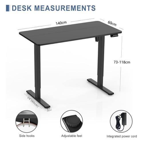 Electric Standing Desk, 140 x 60 cm Steel Adjustable Height Desk, Quick Assembly, Ultra-Quiet Motor