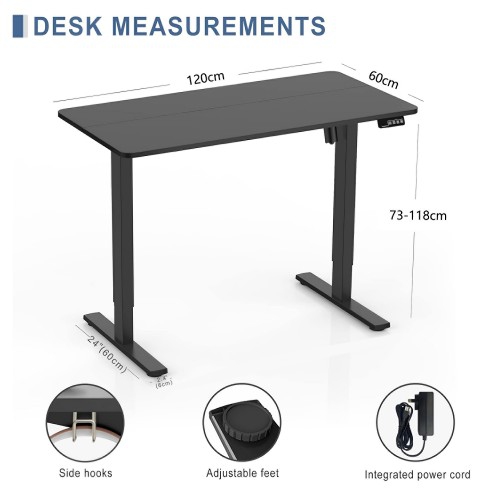 Electric Standing Desk, 120 x 60 cm Steel Adjustable Height Desk, Quick Assembly, Ultra-Quiet Motor