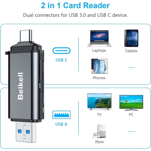 Lecteur de cartes SD USB C/USB 3,0 haute vitesse, adaptateur OTG 2-en-1 pour SD/Micro SD/MMC/TF/SDXC/SDHC/Micro SDHC - compatible avec MacBook