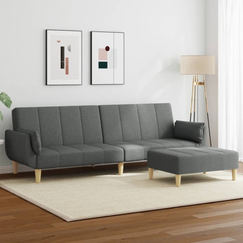 vidaXL 2-Seater Sofa Bed with Footstool Dark Grey Fabric
