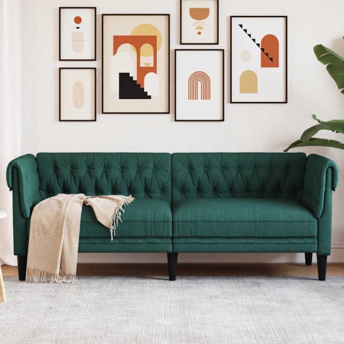 vidaXL Chesterfield Sofa 3-Seater Dark Green Fabric