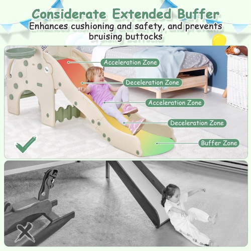 Costway 3-in-1 Toddler Slide with Buffer Zone Basketball Hoop & Ball Elephant Design