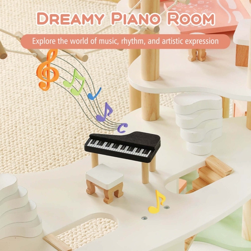 Hoenyjoy Kids Wooden Dollhouse Aged 3-8 Years Old with 32PCS Realistic Furniture Accessories