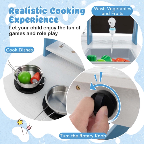 Cuisine à boue en bois 2-en-1 avec robinet amovible à auvent pour évier de Costway, effet sonore