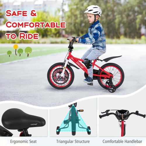 Vélo de 16 po pour enfants de Costway pour 4-7 avec guidon à hauteur réglable et frein à main à selle