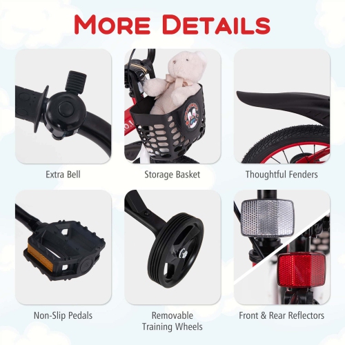 Vélo de 16 po pour enfants de Costway pour 4-7 avec guidon à hauteur réglable et frein à main à selle