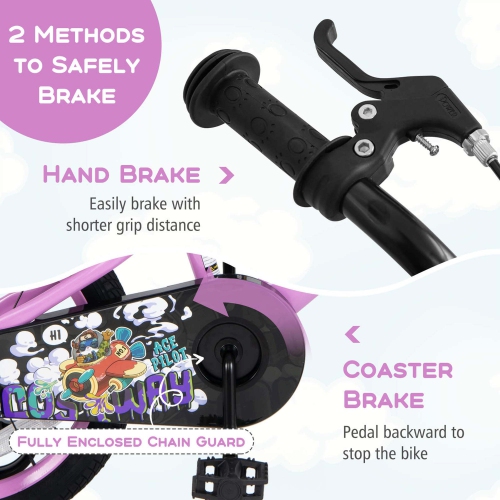 Vélo de 16 po pour enfants de Costway pour 4-7 avec guidon à hauteur réglable et frein à main à selle